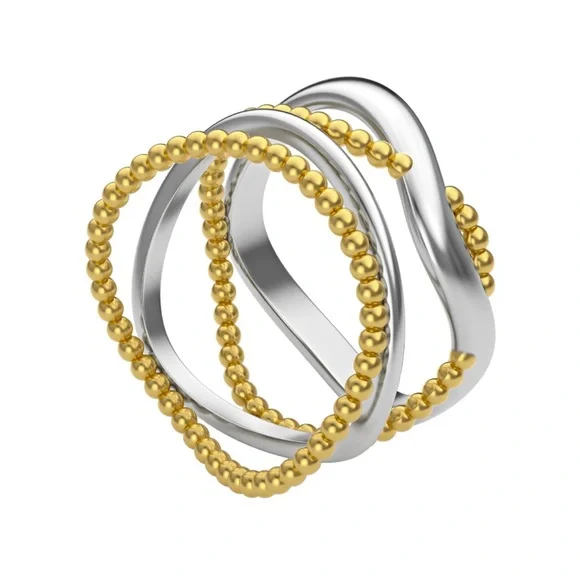 NEW Cross Cable Twist Band Ring 18K Gold Plated Gold & Silver Mixed Metals - Picture 5 of 5